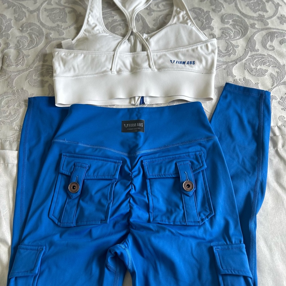 Blue and White Firm Abs Women's Workout Set - Picture 2 of 8
